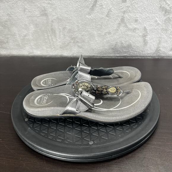 Abeo BIO System Womens Size 6.5 Narrow 'Bling' Gray Leather Stones Sandals - Picture 1 of 8